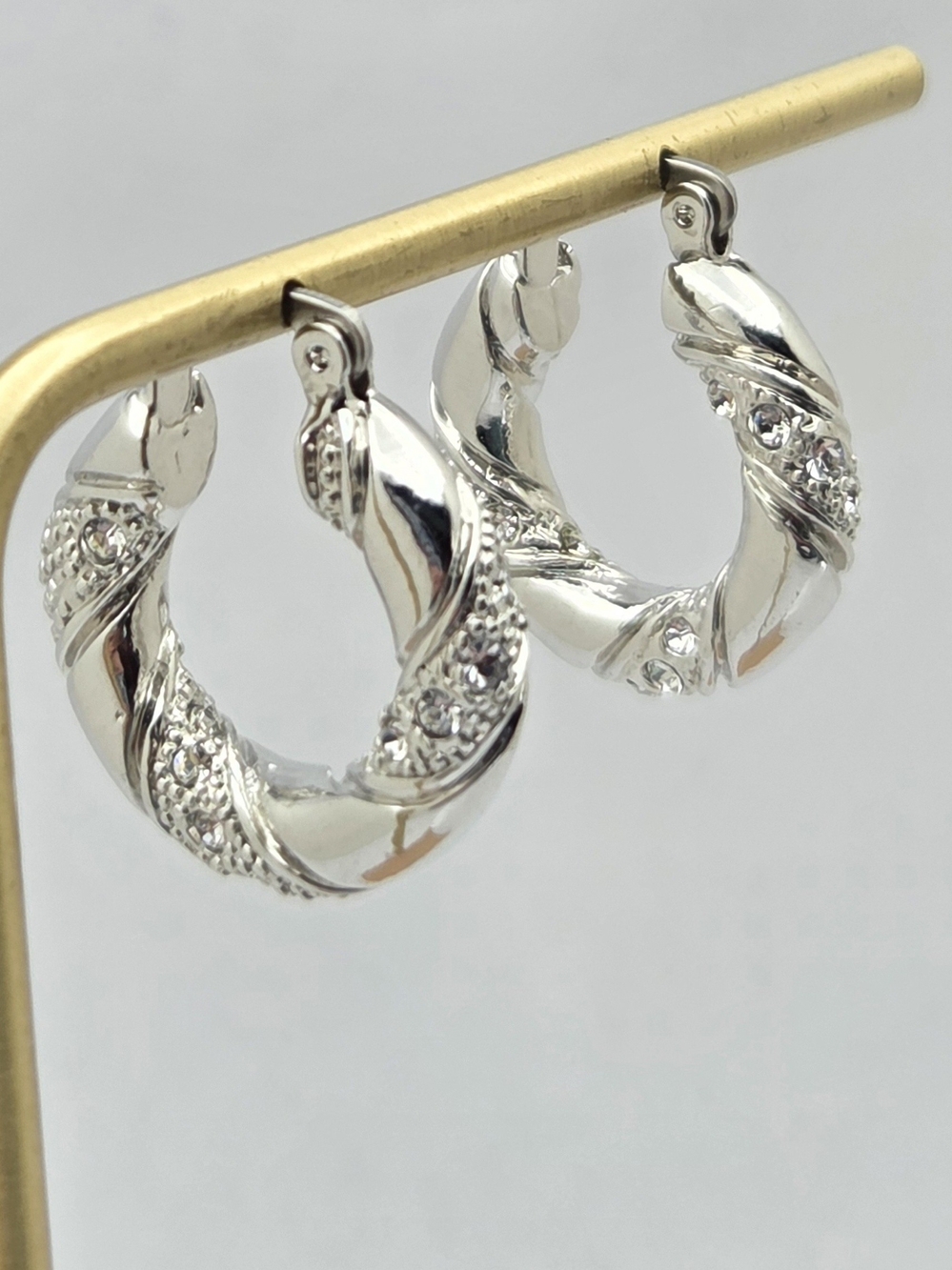Twisted Crystal-Accented Hoop Earrings in Silver